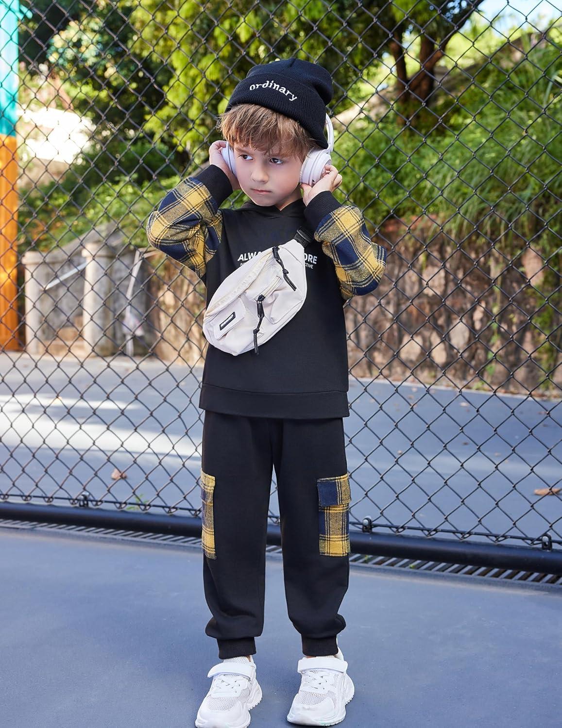 image:imageArshiner Toddler Boys Plaid Shirt Tops Pants Set Hoodie Sweatsuit for Fall Winter Spring Outfits 28 YearsBlack Yellow Plaid