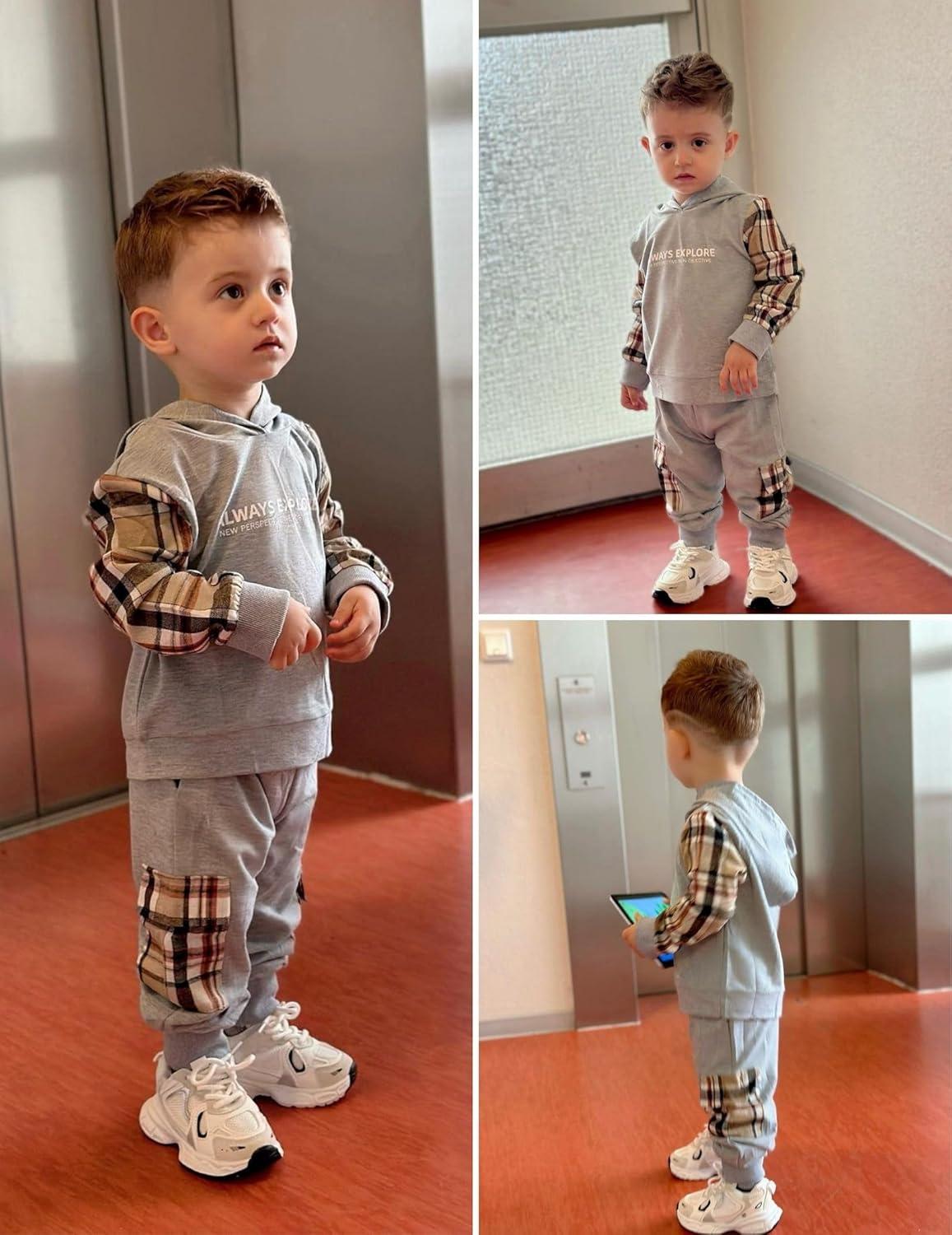 image:imageArshiner Toddler Boys Plaid Shirt Tops Pants Set Hoodie Sweatsuit for Fall Winter Spring Outfits 28 YearsGrey Khaki Plaid