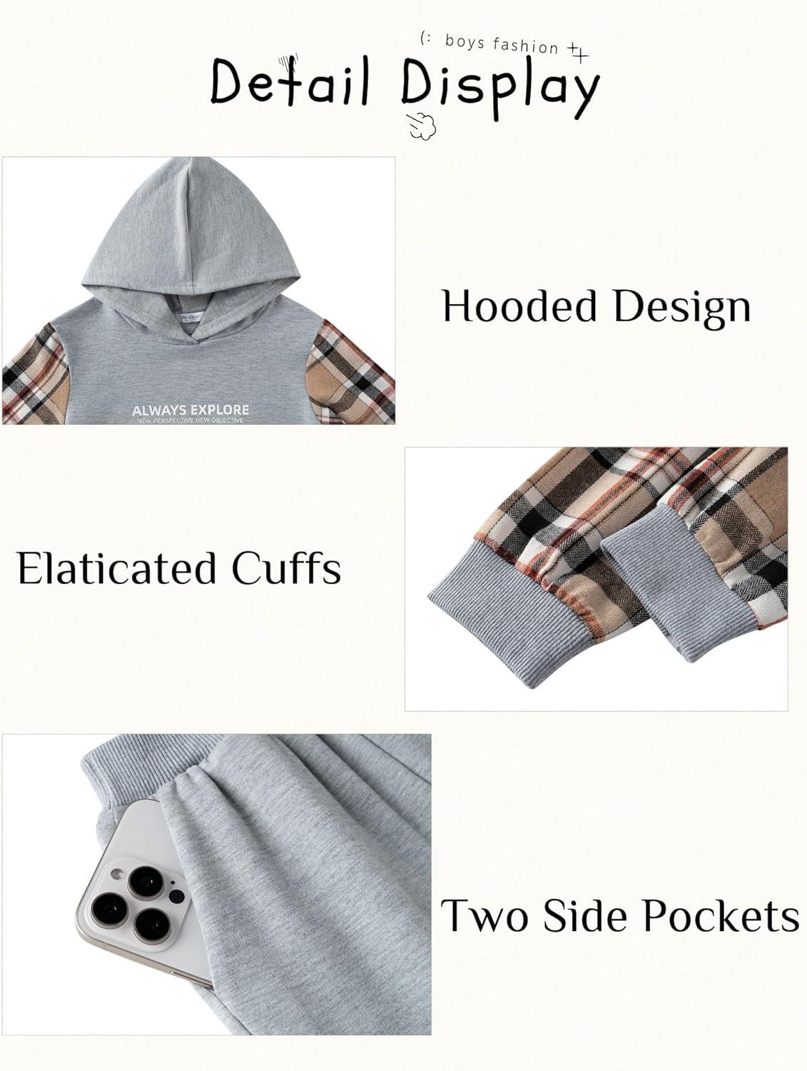 image:imageArshiner Toddler Boys Plaid Shirt Tops Pants Set Hoodie Sweatsuit for Fall Winter Spring Outfits 28 YearsGrey Khaki Plaid