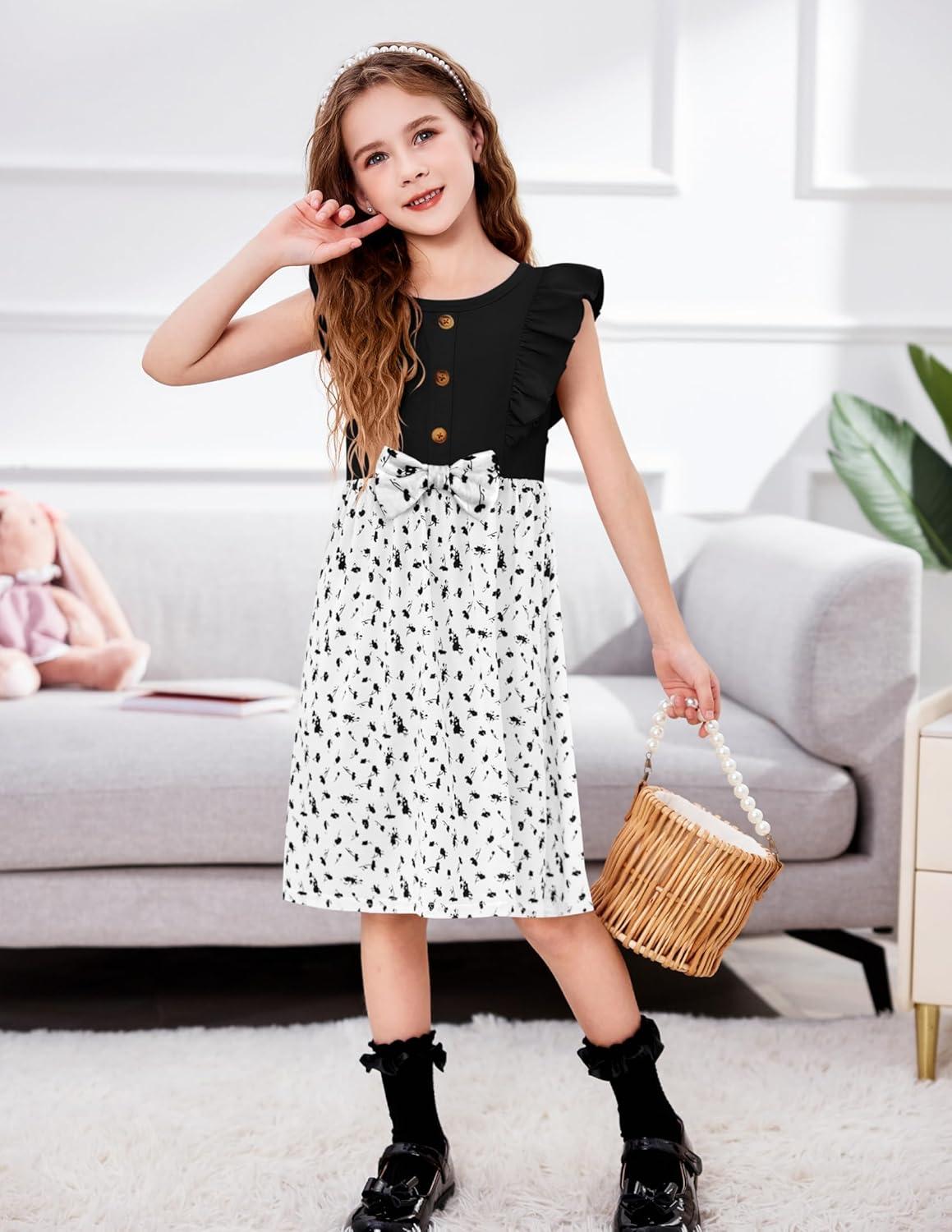 image:imageArshiner Toddler Dress Girls Ruffle Sleeve Summer Dresses Cute Bow Tie Botton Down Party Sundress for 27 YearsBlack Cow