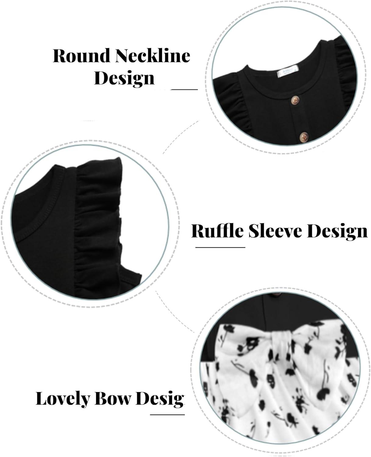 image:imageArshiner Toddler Dress Girls Ruffle Sleeve Summer Dresses Cute Bow Tie Botton Down Party Sundress for 27 YearsBlack Cow