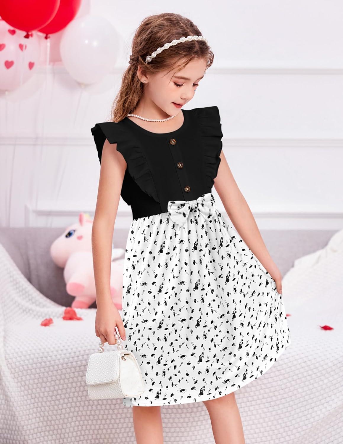 image:imageArshiner Toddler Dress Girls Ruffle Sleeve Summer Dresses Cute Bow Tie Botton Down Party Sundress for 27 YearsBlack Cow