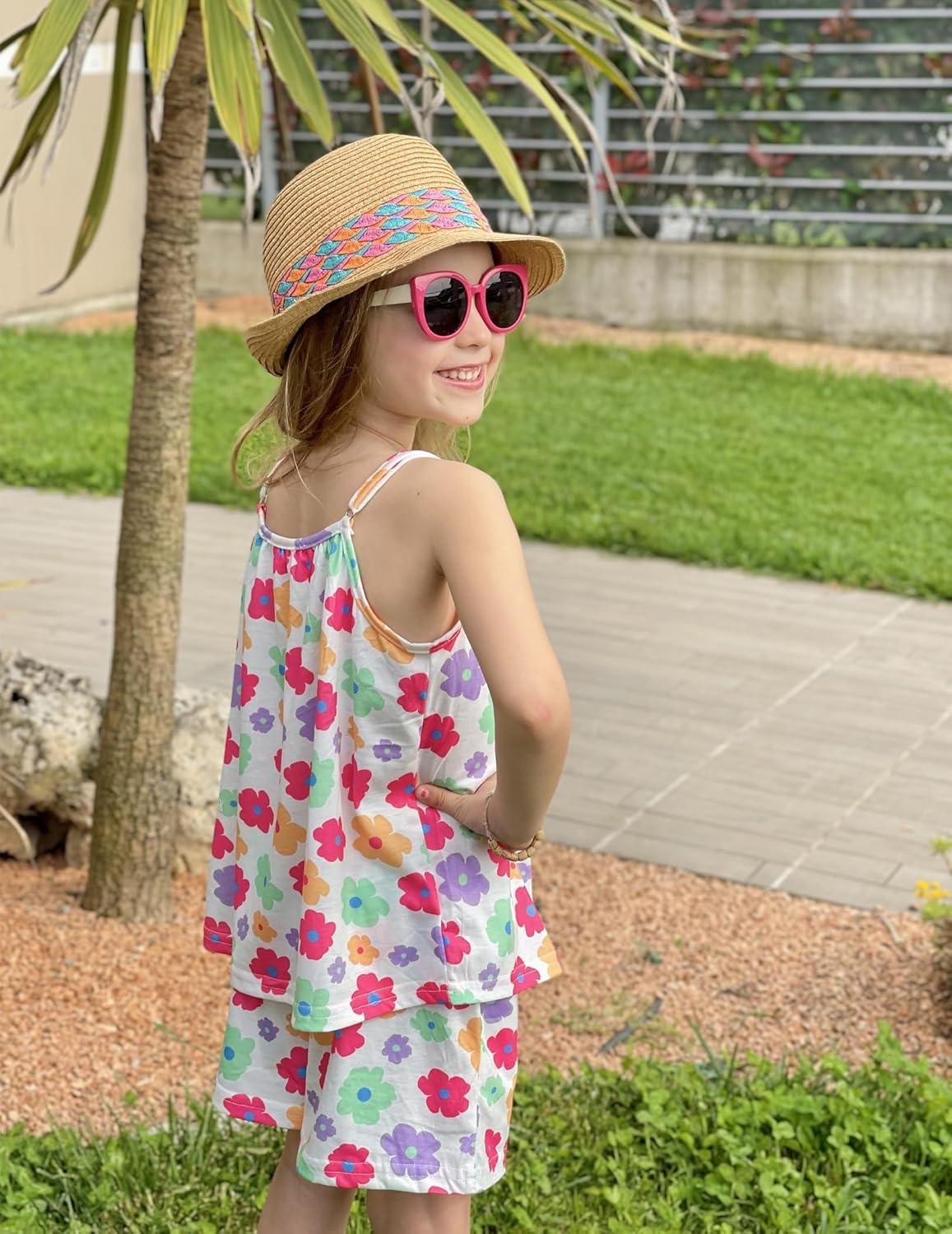 image:imageArshiner Toddler Girl Summer Clothes 2 Piece Loose Spaghetti Strap Tank Top and Short Set Kids Clothing Sets with PocketsColorful Flower