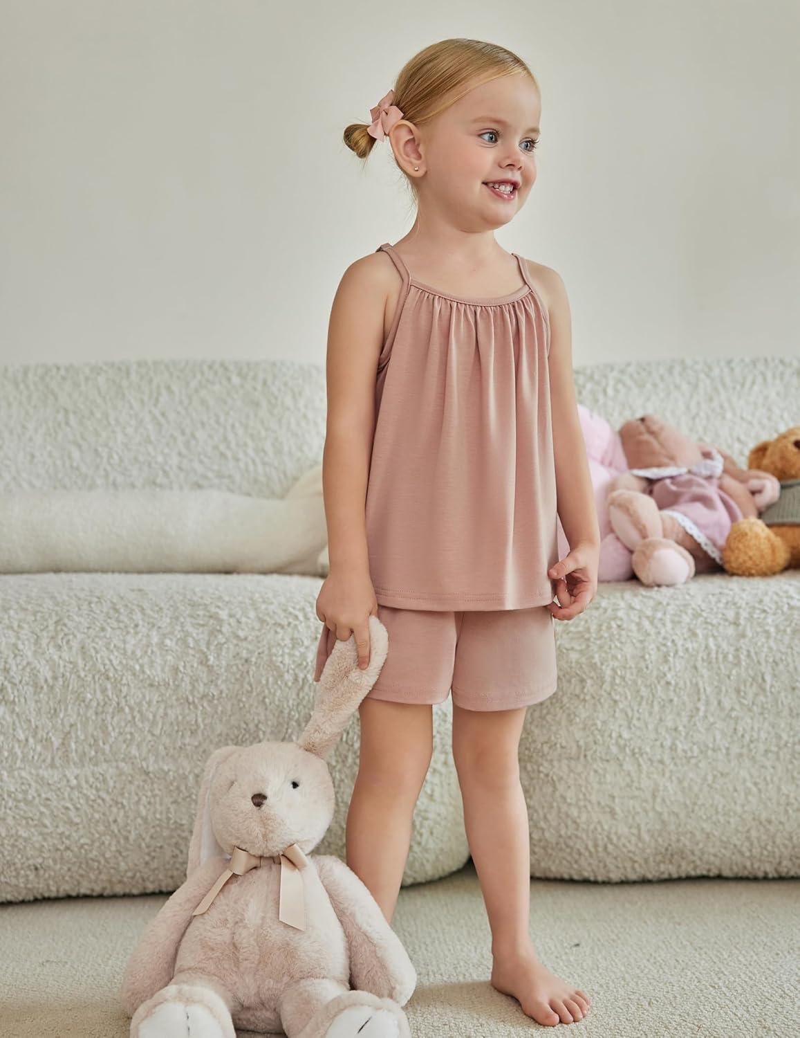 image:imageArshiner Toddler Girl Summer Clothes 2 Piece Loose Spaghetti Strap Tank Top and Short Set Kids Clothing Sets with PocketsLight Pink