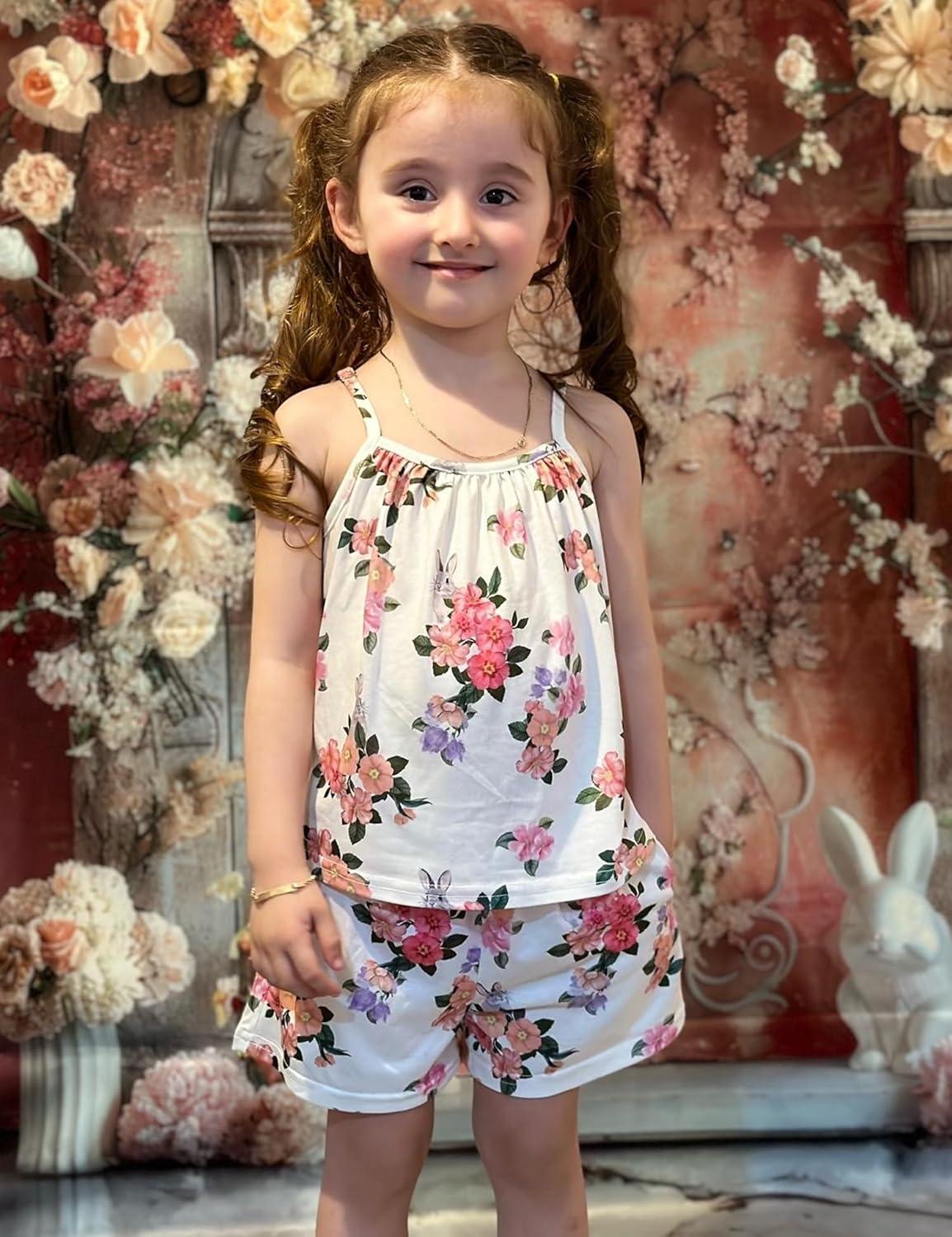 image:imageArshiner Toddler Girl Summer Clothes 2 Piece Loose Spaghetti Strap Tank Top and Short Set Kids Clothing Sets with PocketsPatten 01