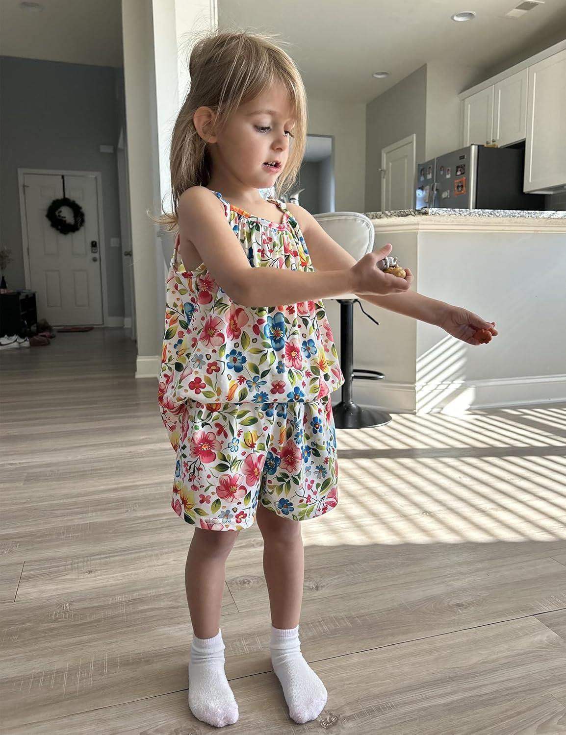 image:imageArshiner Toddler Girl Summer Clothes 2 Piece Loose Spaghetti Strap Tank Top and Short Set Kids Clothing Sets with PocketsPatten 02