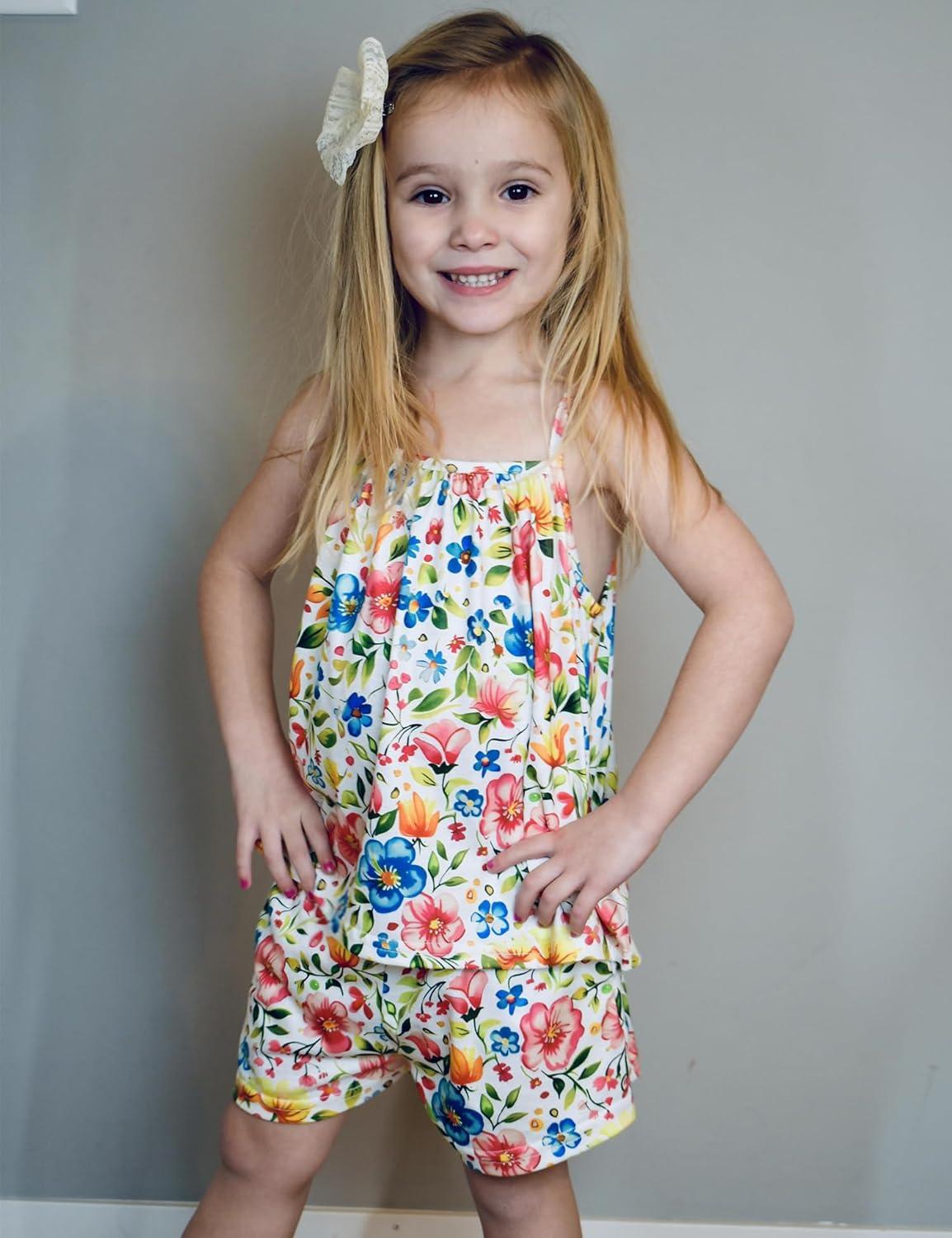 image:imageArshiner Toddler Girl Summer Clothes 2 Piece Loose Spaghetti Strap Tank Top and Short Set Kids Clothing Sets with PocketsPatten 02