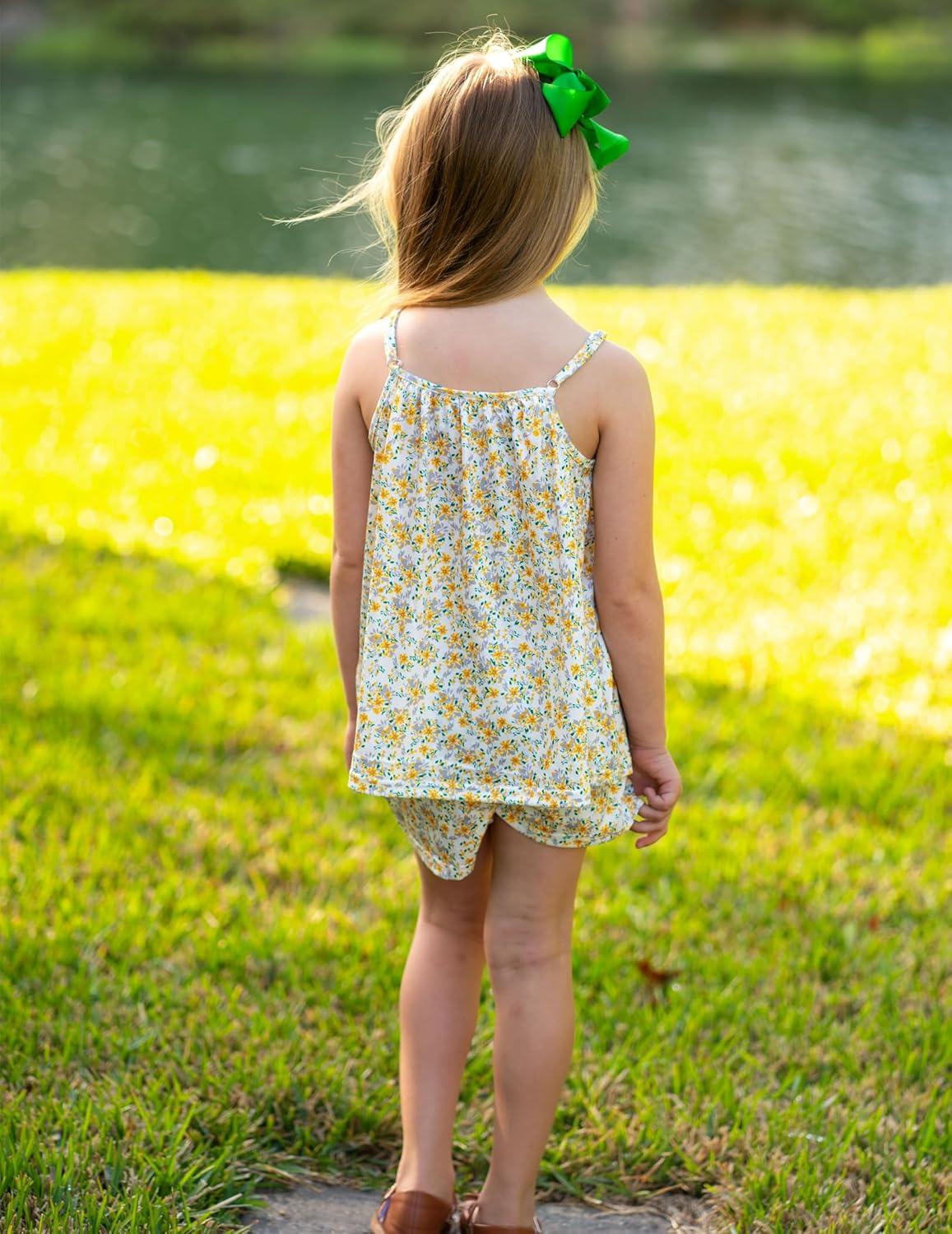 image:imageArshiner Toddler Girl Summer Clothes 2 Piece Loose Spaghetti Strap Tank Top and Short Set Kids Clothing Sets with PocketsYellow Flower