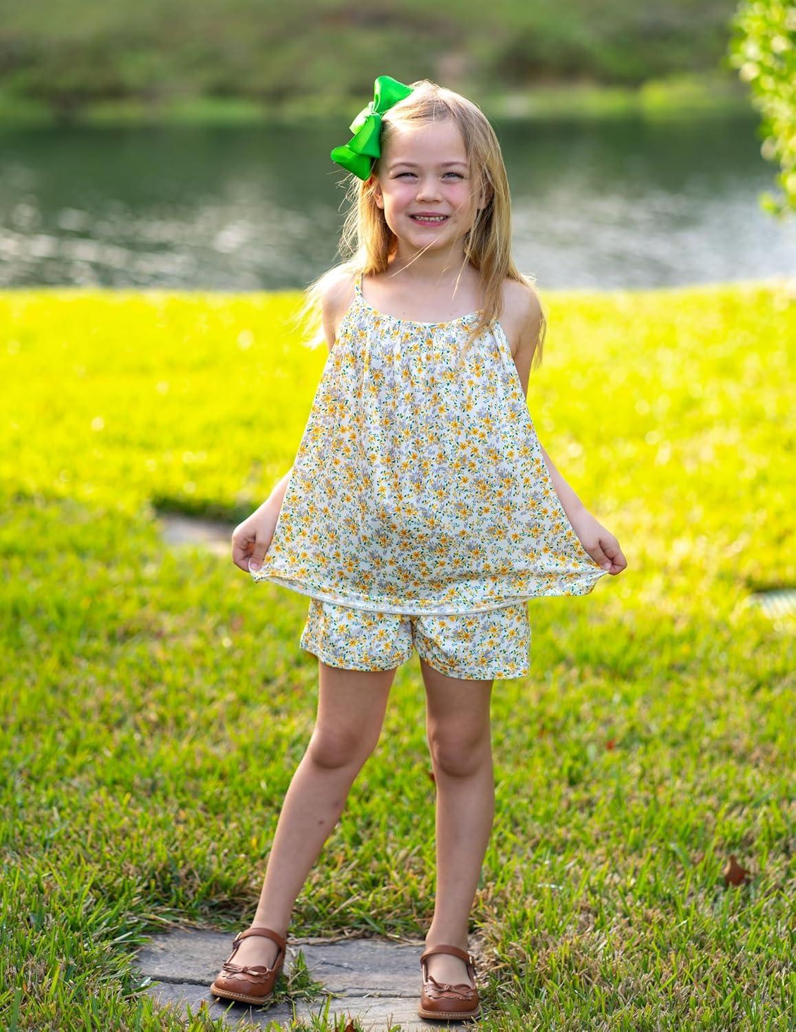 image:imageArshiner Toddler Girl Summer Clothes 2 Piece Loose Spaghetti Strap Tank Top and Short Set Kids Clothing Sets with PocketsYellow Flower