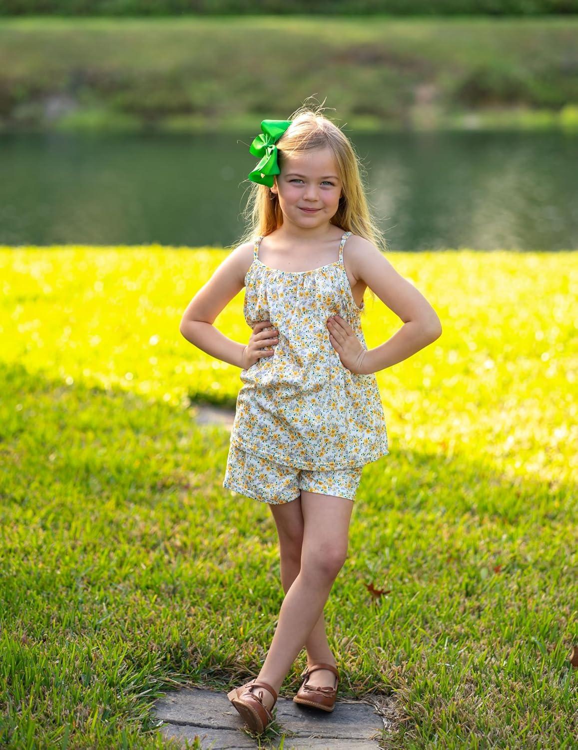 image:imageArshiner Toddler Girl Summer Clothes 2 Piece Loose Spaghetti Strap Tank Top and Short Set Kids Clothing Sets with PocketsYellow Flower