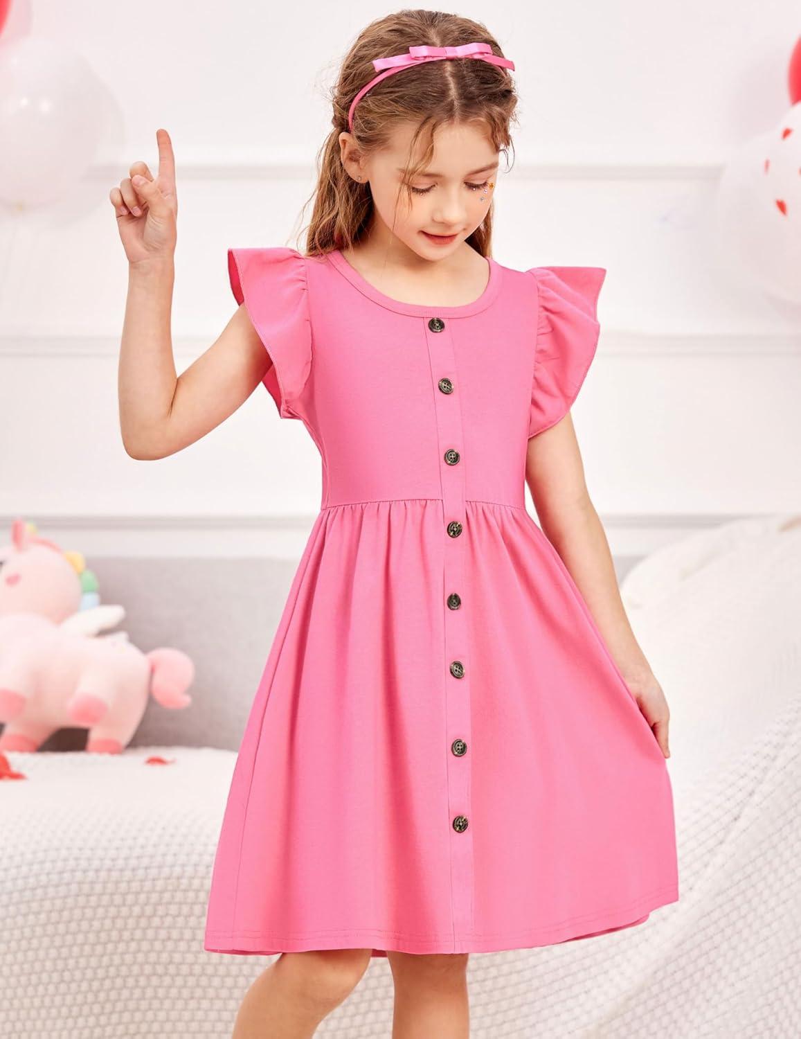 image:imageArshiner Toddler Girls Dresses Flutter Sleeve Decorative Button Down Aline SundressHot Pink