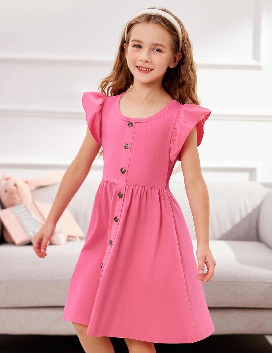 image:imageArshiner Toddler Girls Dresses Flutter Sleeve Decorative Button Down Aline SundressHot Pink