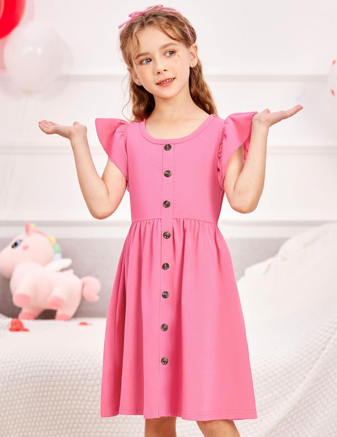 image:imageArshiner Toddler Girls Dresses Flutter Sleeve Decorative Button Down Aline SundressHot Pink