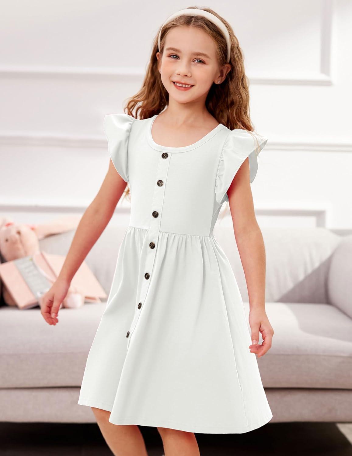 image:imageArshiner Toddler Girls Dresses Flutter Sleeve Decorative Button Down Aline SundressWhite