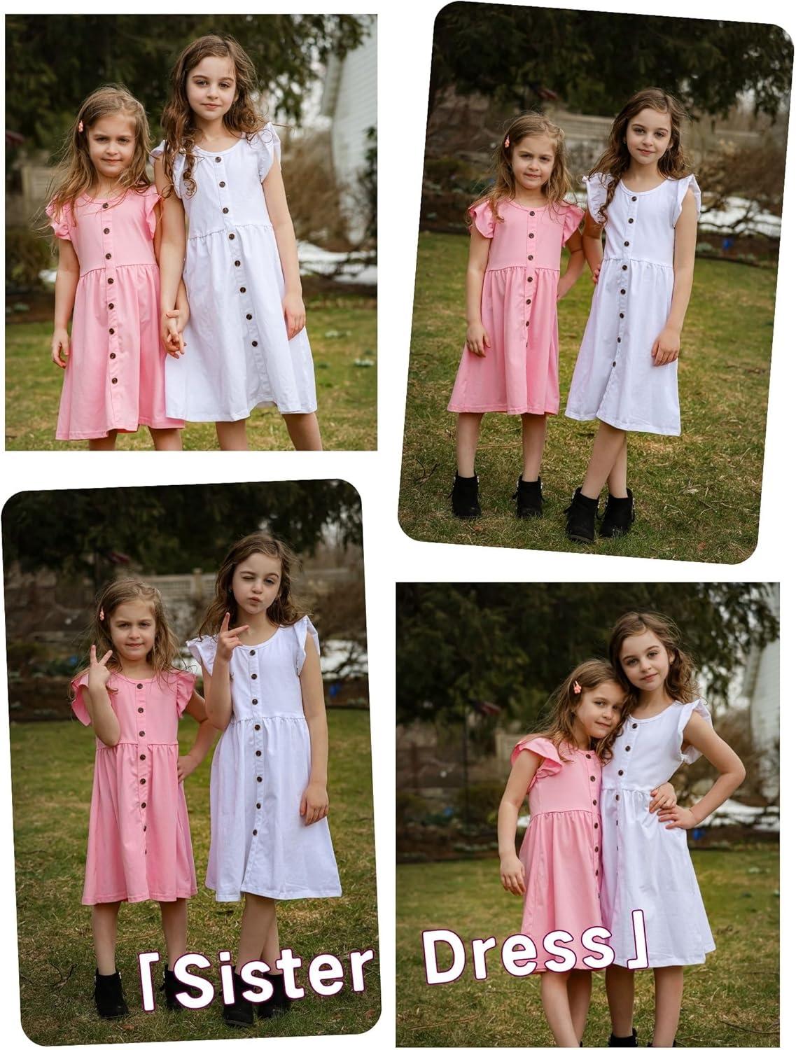image:imageArshiner Toddler Girls Dresses Flutter Sleeve Decorative Button Down Aline SundressWhite