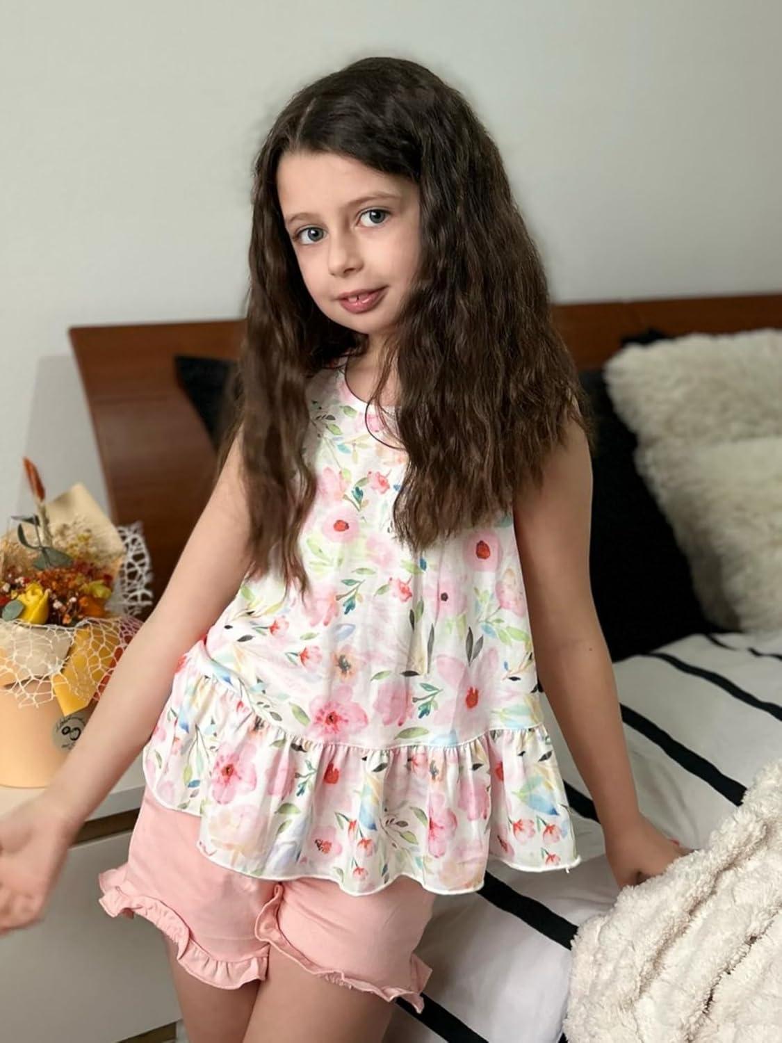 image:imageArshiner Toddler Girls Summer Outfit Sleeveless Ruffle Top and Elastic Shorts Set Kids Short Set for 28 YearsPink Flower