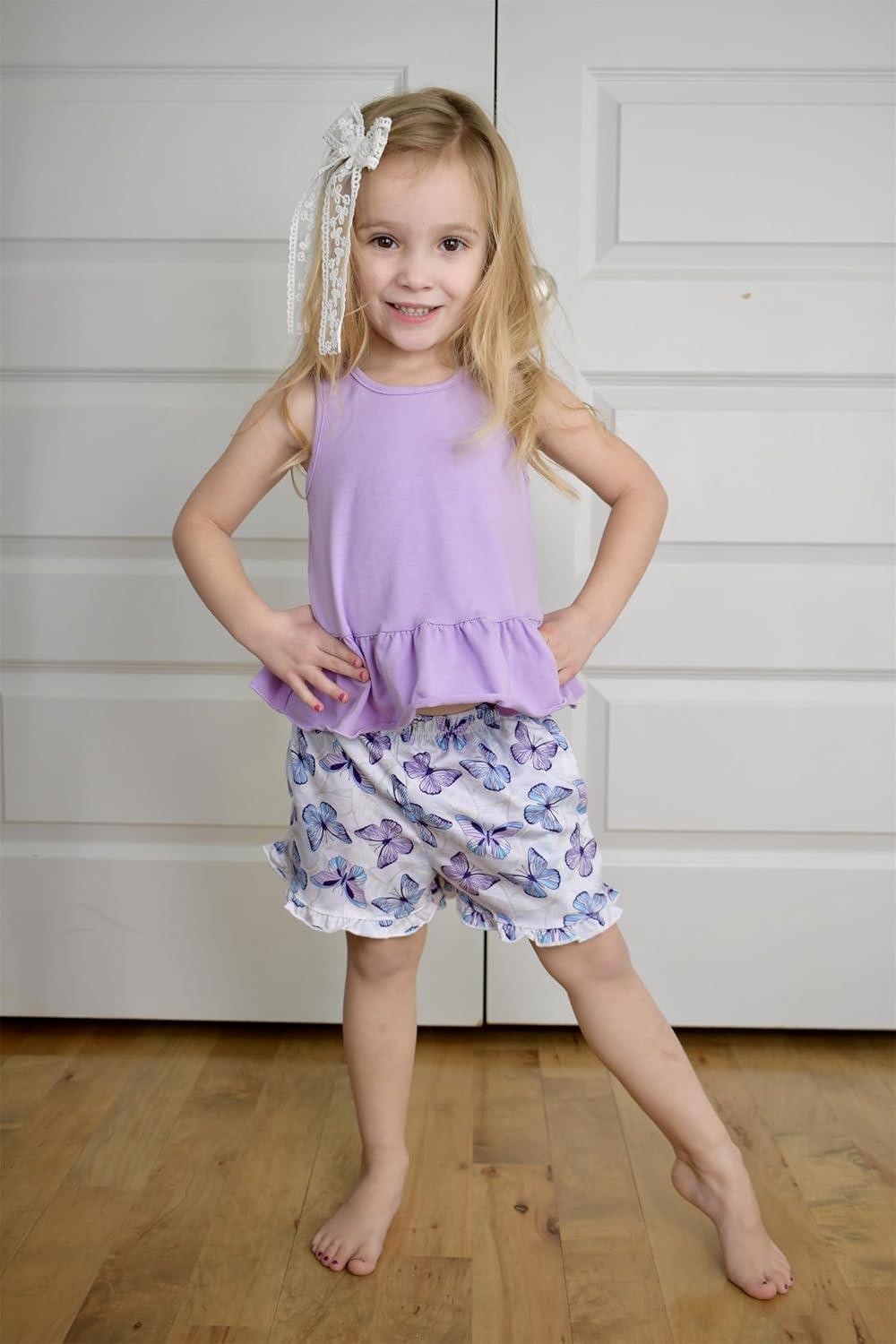 image:imageArshiner Toddler Girls Summer Outfit Sleeveless Ruffle Top and Elastic Shorts Set Kids Short Set for 28 YearsPurple Butterfly
