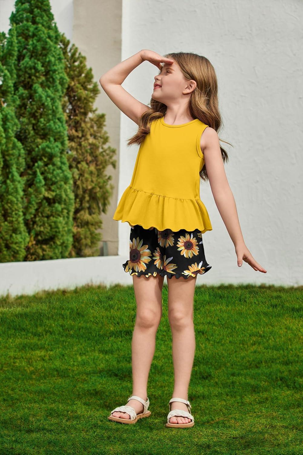 image:imageArshiner Toddler Girls Summer Outfit Sleeveless Ruffle Top and Elastic Shorts Set Kids Short Set for 28 YearsSunflower