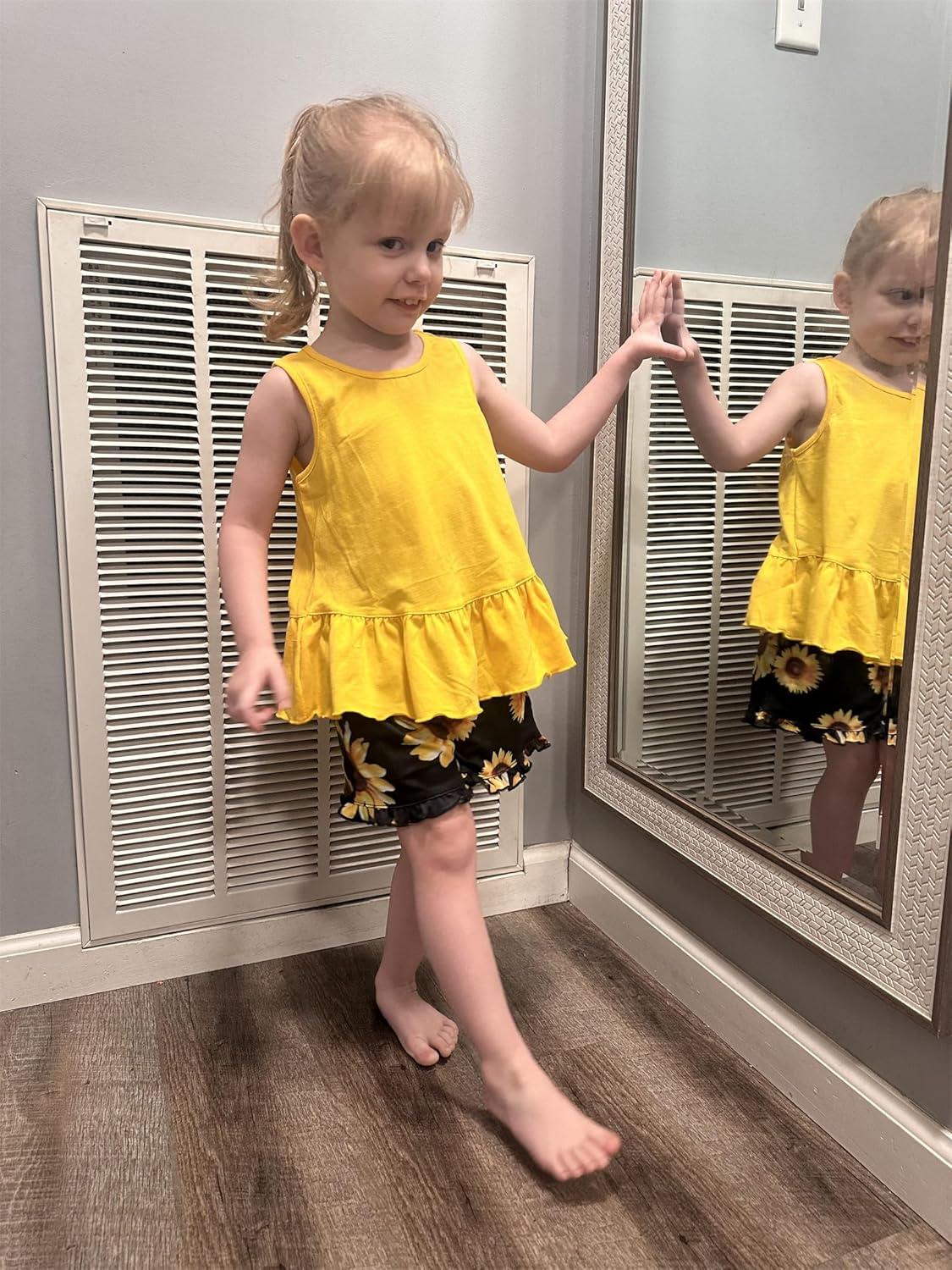image:imageArshiner Toddler Girls Summer Outfit Sleeveless Ruffle Top and Elastic Shorts Set Kids Short Set for 28 YearsSunflower