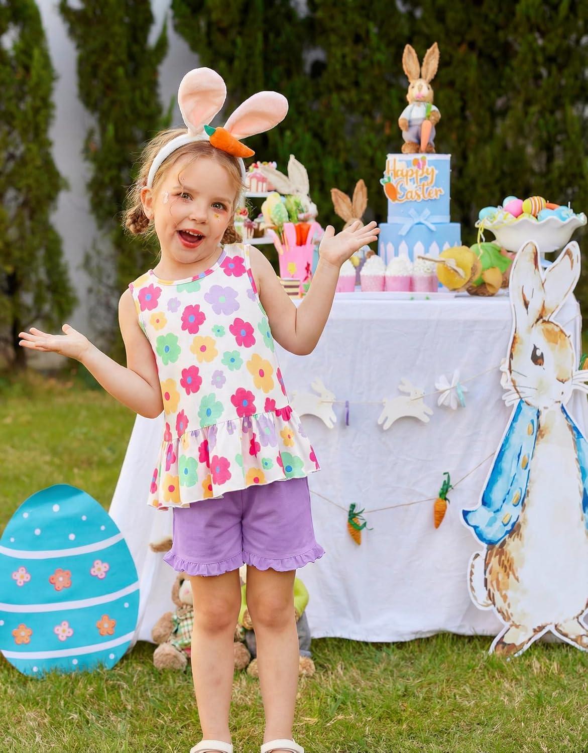 image:imageArshiner Toddler Girls Summer Outfit Sleeveless Ruffle Top and Elastic Shorts Set Kids Short Set for 28 YearsWhite Flower