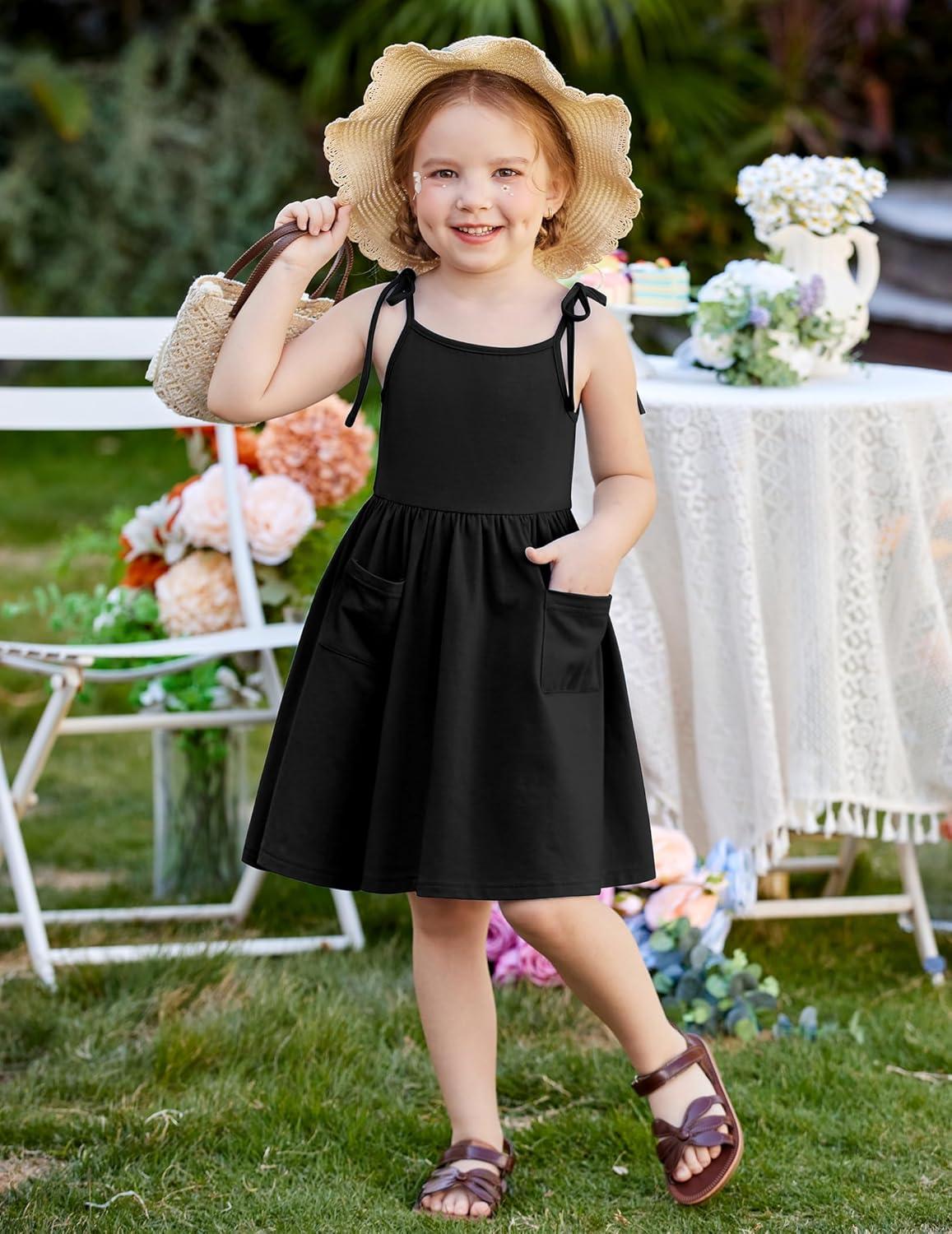 image:imageArshiner Toddler Summer Dress Little Girls Sleeveless Bowknot Sundress Casual Beach Party Dresses with PocketBlack