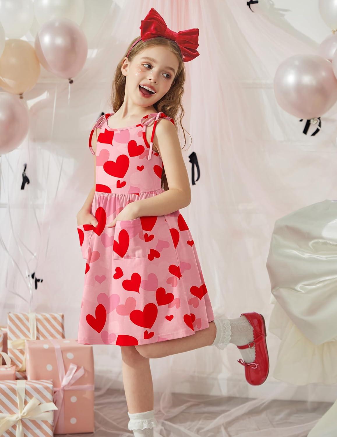 image:imageArshiner Toddler Summer Dress Little Girls Sleeveless Bowknot Sundress Casual Beach Party Dresses with PocketRed Heart