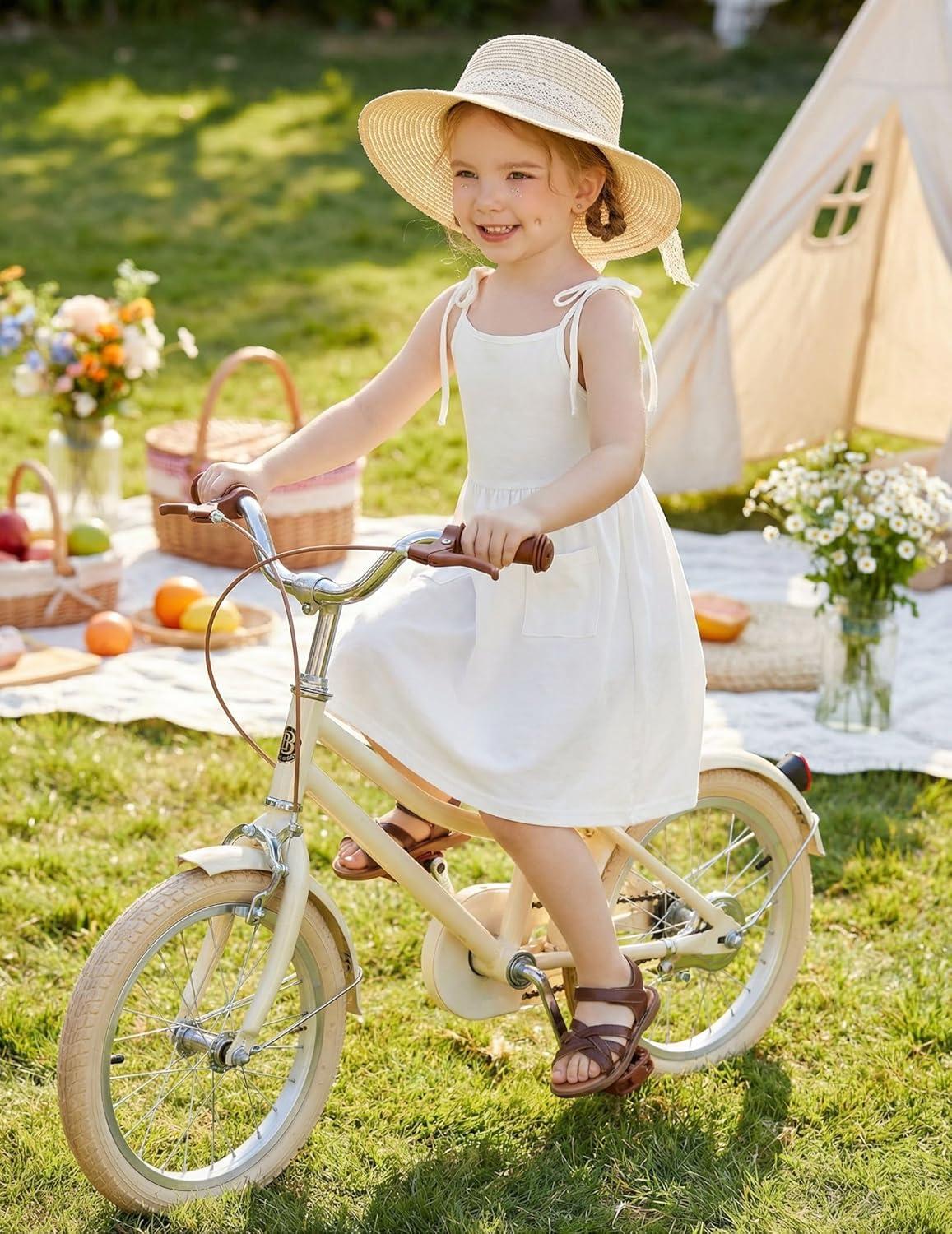 image:imageArshiner Toddler Summer Dress Little Girls Sleeveless Bowknot Sundress Casual Beach Party Dresses with PocketWhite