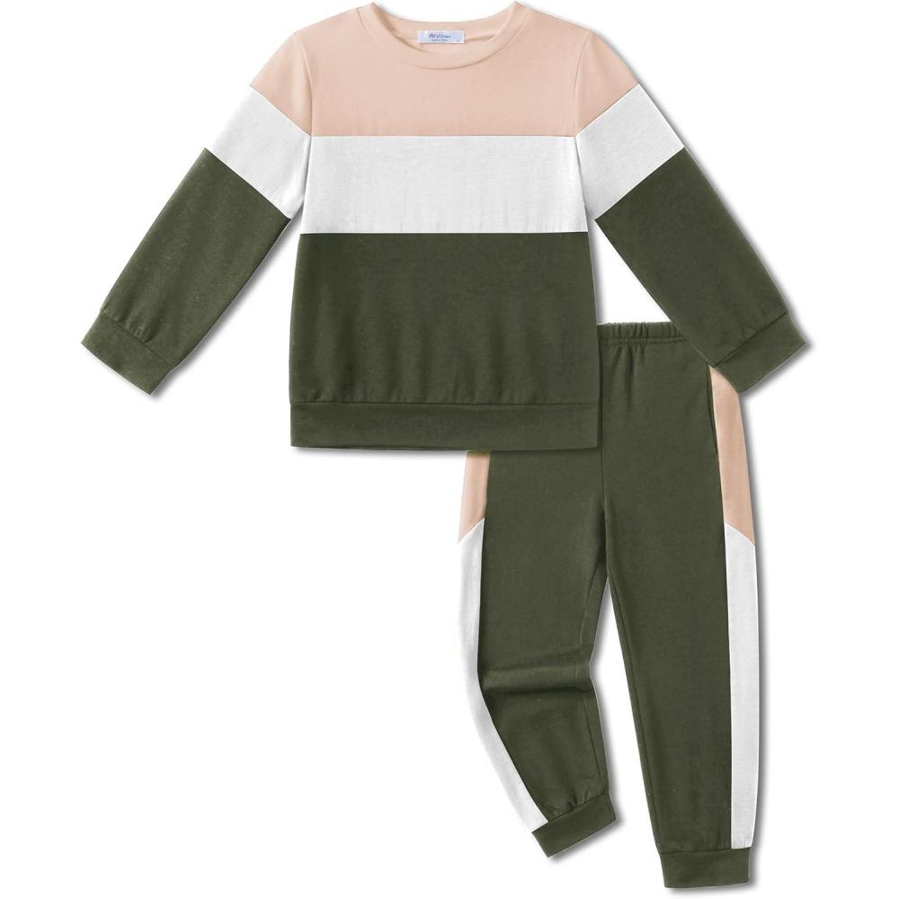 image:imageArshiner Boys Clothes Color Block Sweatshirt amp Casual Pants 2Pcs Fall Winter Outfits Set for Kids 212 YearsBeige Army Green