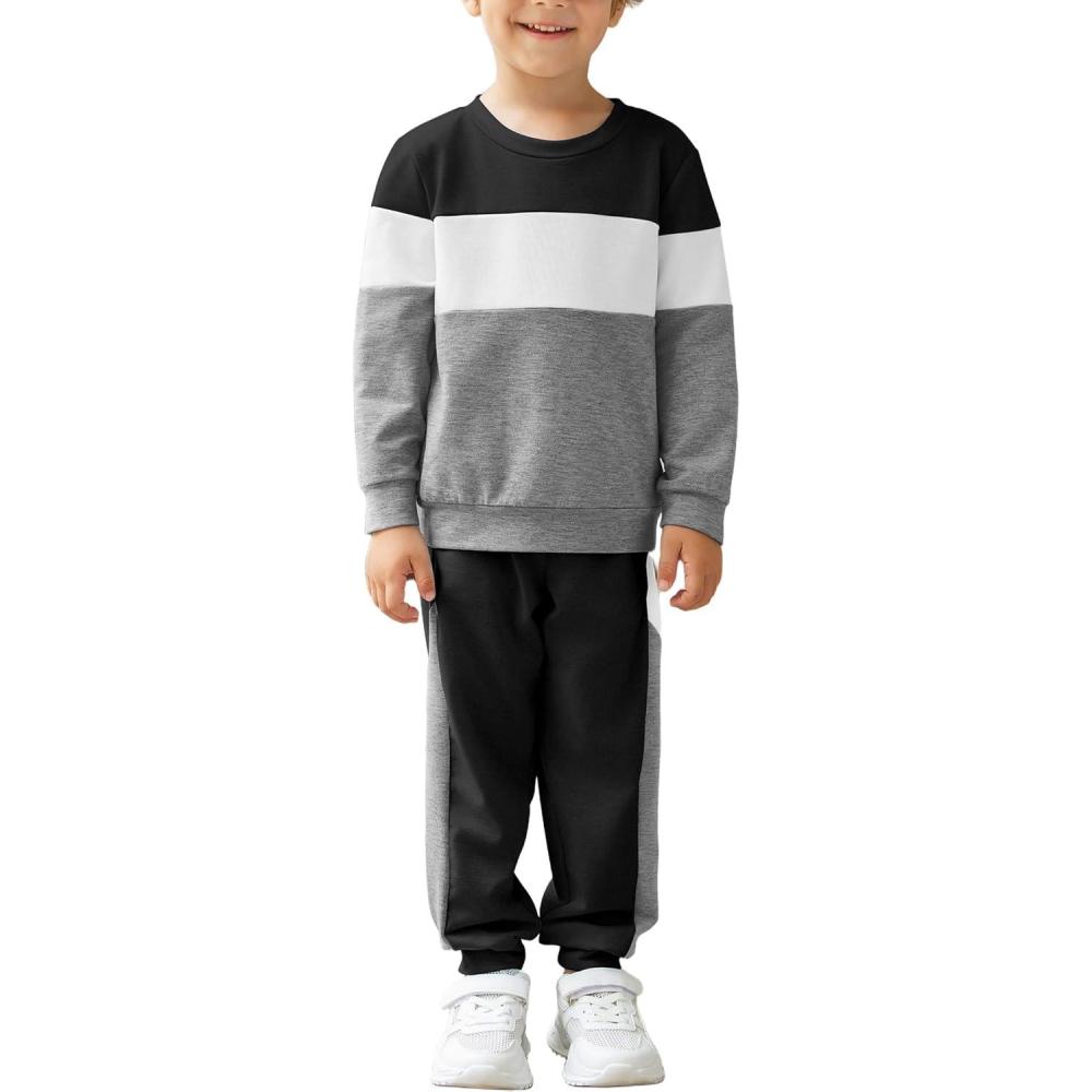 image:imageArshiner Boys Clothes Color Block Sweatshirt amp Casual Pants 2Pcs Fall Winter Outfits Set for Kids 212 YearsBlack Gray