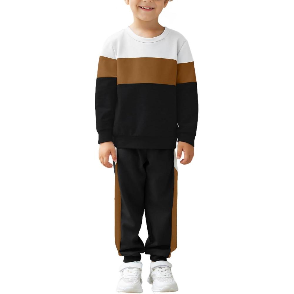 image:imageArshiner Boys Clothes Color Block Sweatshirt amp Casual Pants 2Pcs Fall Winter Outfits Set for Kids 212 YearsWhite Brown Stripe