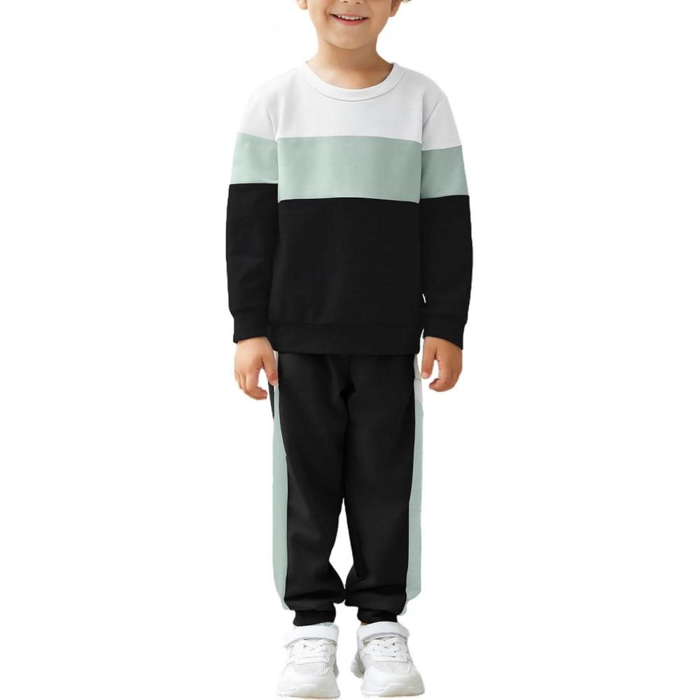 image:imageArshiner Boys Clothes Color Block Sweatshirt amp Casual Pants 2Pcs Fall Winter Outfits Set for Kids 212 YearsWhite Green Stripe