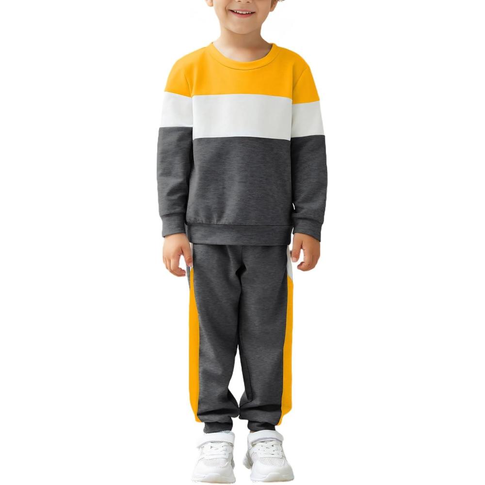 image:imageArshiner Boys Clothes Color Block Sweatshirt amp Casual Pants 2Pcs Fall Winter Outfits Set for Kids 212 YearsYellow White Stripe