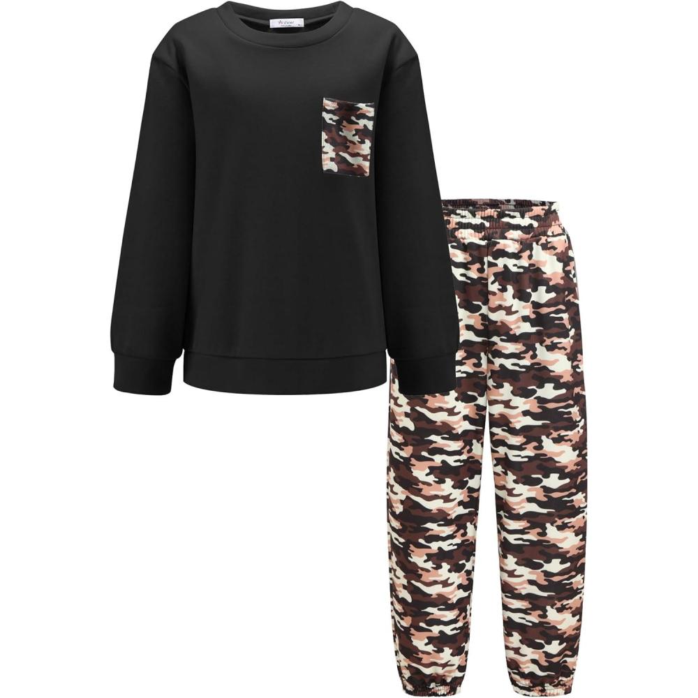 image:imageArshiner Boys Fleece Colorblock Sweatshirt amp Pants Outfit Set Fall Winter Clothes Toddler to Big Kid Sizes 212 YearsBlack Army Camo
