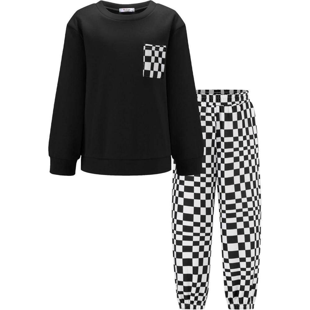 image:imageArshiner Boys Fleece Colorblock Sweatshirt amp Pants Outfit Set Fall Winter Clothes Toddler to Big Kid Sizes 212 YearsBlack  Checkered