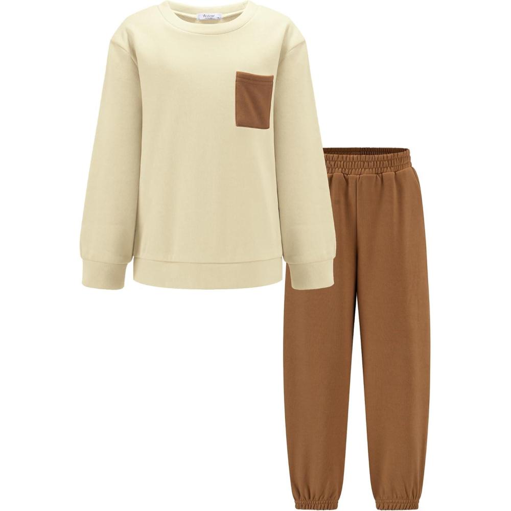 image:imageArshiner Boys Fleece Colorblock Sweatshirt amp Pants Outfit Set Fall Winter Clothes Toddler to Big Kid Sizes 212 YearsCream  Brown