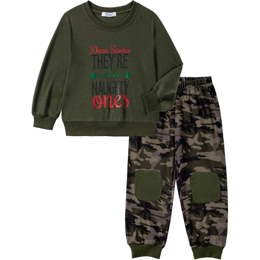 image:imageArshiner Boys Pant Sets Long Sleeve Shirts and Pants Crewneck Sweatshirt for Fall Winter2T 89Green Camo