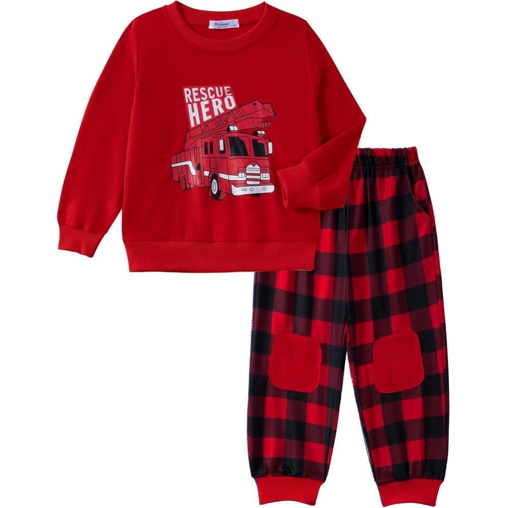 image:imageArshiner Boys Pant Sets Long Sleeve Shirts and Pants Crewneck Sweatshirt for Fall Winter2T 89Red Black