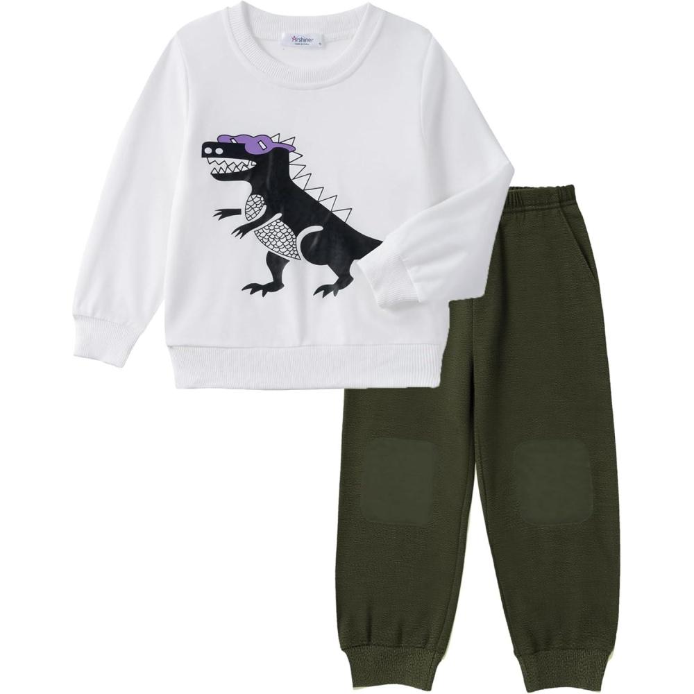 image:imageArshiner Boys Pant Sets Long Sleeve Shirts and Pants Crewneck Sweatshirt for Fall Winter2T 89White Green