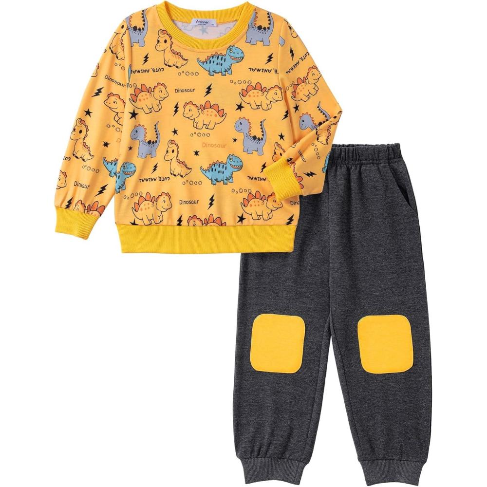 image:imageArshiner Boys Pant Sets Long Sleeve Shirts and Pants Crewneck Sweatshirt for Fall Winter2T 89Yellow Grey