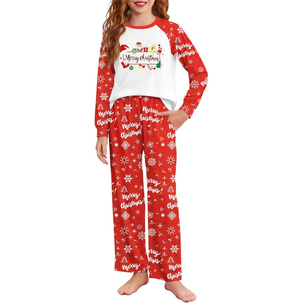 image:imageArshiner Girls Christmas Pajamas Holiday Pjs for Kids Santa Long Sleeve SleepwearApricot Merry Christmas
