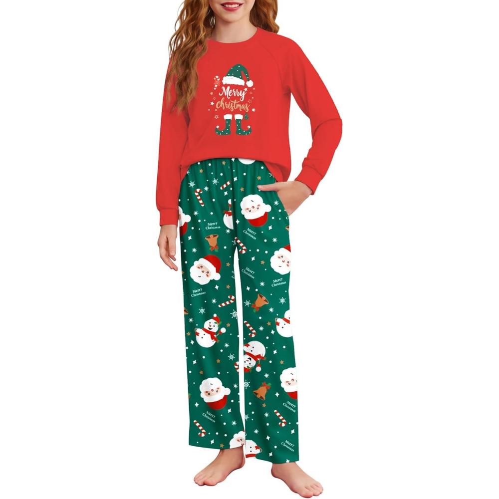 image:imageArshiner Girls Christmas Pajamas Holiday Pjs for Kids Santa Long Sleeve SleepwearRed Merry Christmas