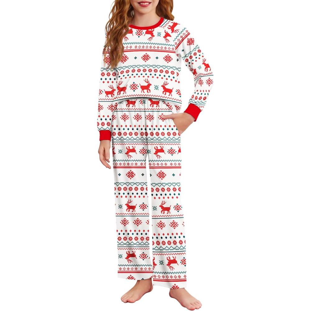 image:imageArshiner Girls Christmas Pajamas Holiday Pjs for Kids Santa Long Sleeve SleepwearRed Reindeer