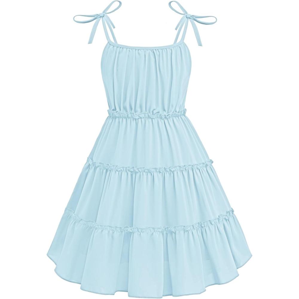 image:imageArshiner Girls Summer Sundress Boho Spaghetti Strap Ruffled Tiered Dresses Casual Midi Cami DressBlue