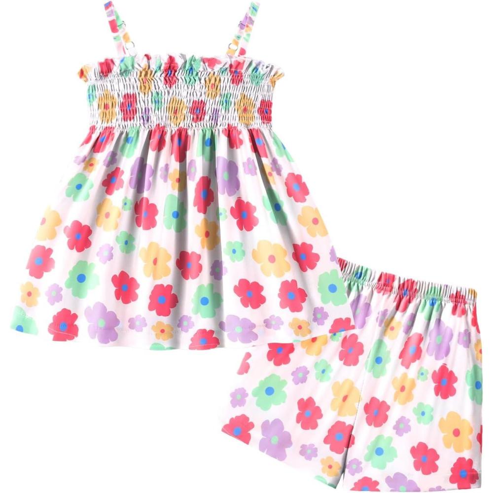 image:imageArshiner Toddler Baby Girls Summer Clothes 2 Piece Outfits Ruffle Hem Camisole amp Shorts Set with Pockets Cute Tracksuit 28YColor