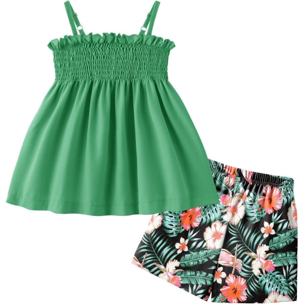image:imageArshiner Toddler Baby Girls Summer Clothes 2 Piece Outfits Ruffle Hem Camisole amp Shorts Set with Pockets Cute Tracksuit 28YGreen