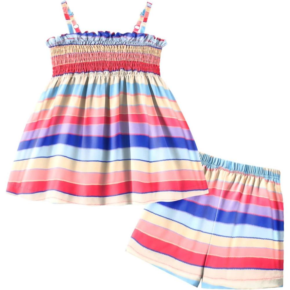 image:imageArshiner Toddler Baby Girls Summer Clothes 2 Piece Outfits Ruffle Hem Camisole amp Shorts Set with Pockets Cute Tracksuit 28YRainbow