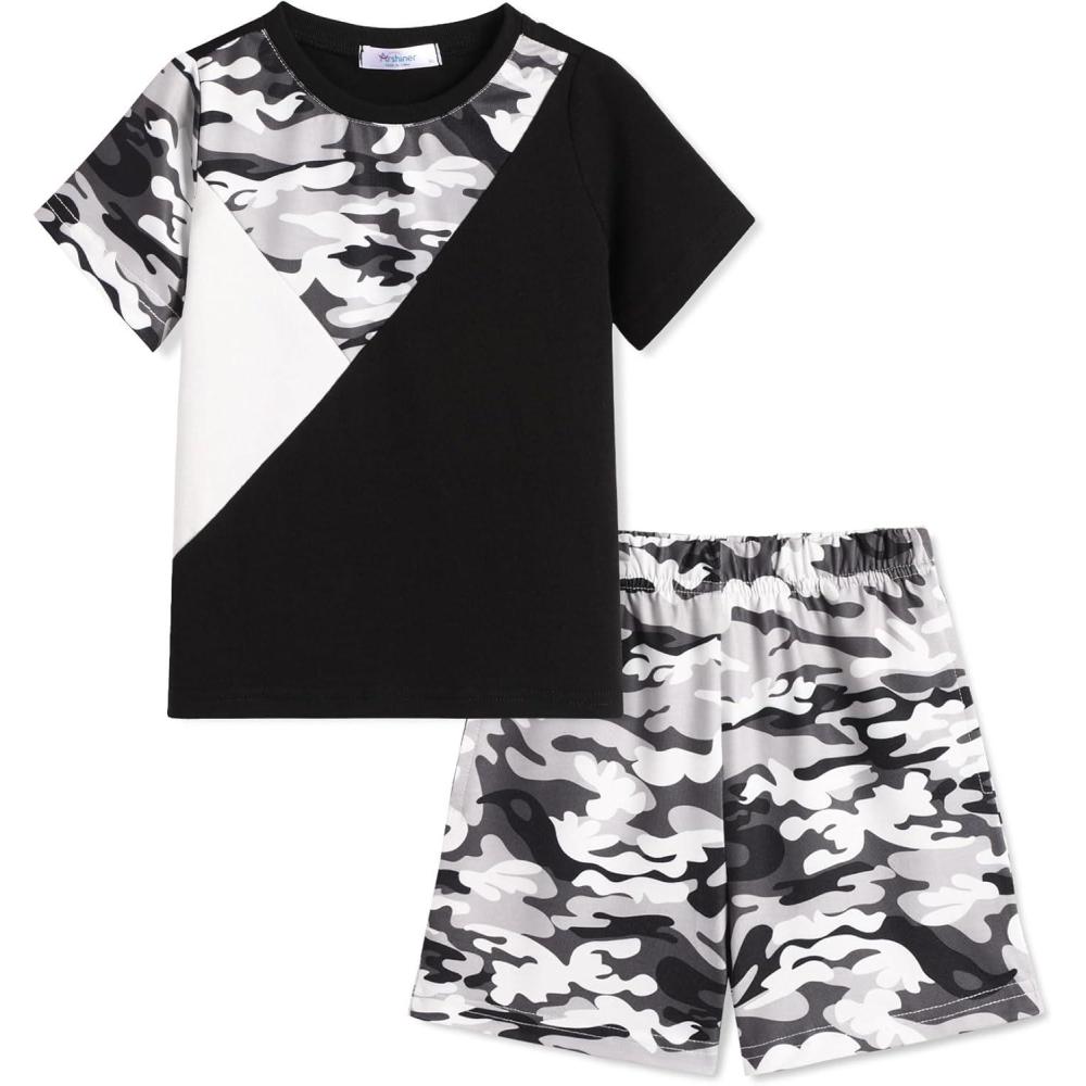 image:imageArshiner Toddler Boy Summer Clothes Outfits Kids Colorblock Short Sleeve Tshirt Shorts Set 27 YearsBlack Camo