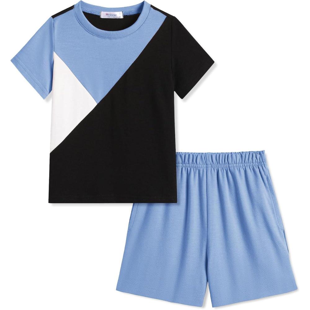 image:imageArshiner Toddler Boy Summer Clothes Outfits Kids Colorblock Short Sleeve Tshirt Shorts Set 27 YearsBlue