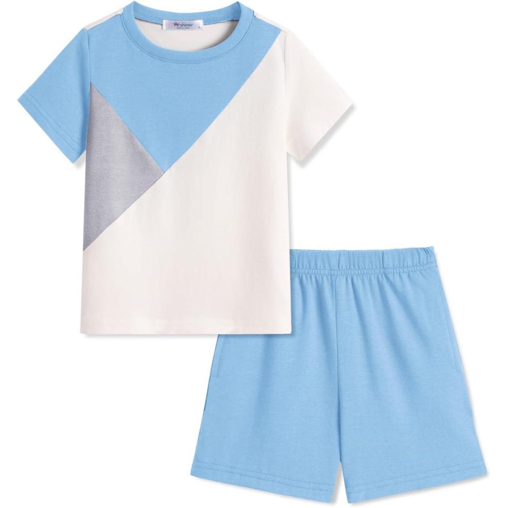 image:imageArshiner Toddler Boy Summer Clothes Outfits Kids Colorblock Short Sleeve Tshirt Shorts Set 27 YearsLight Blue