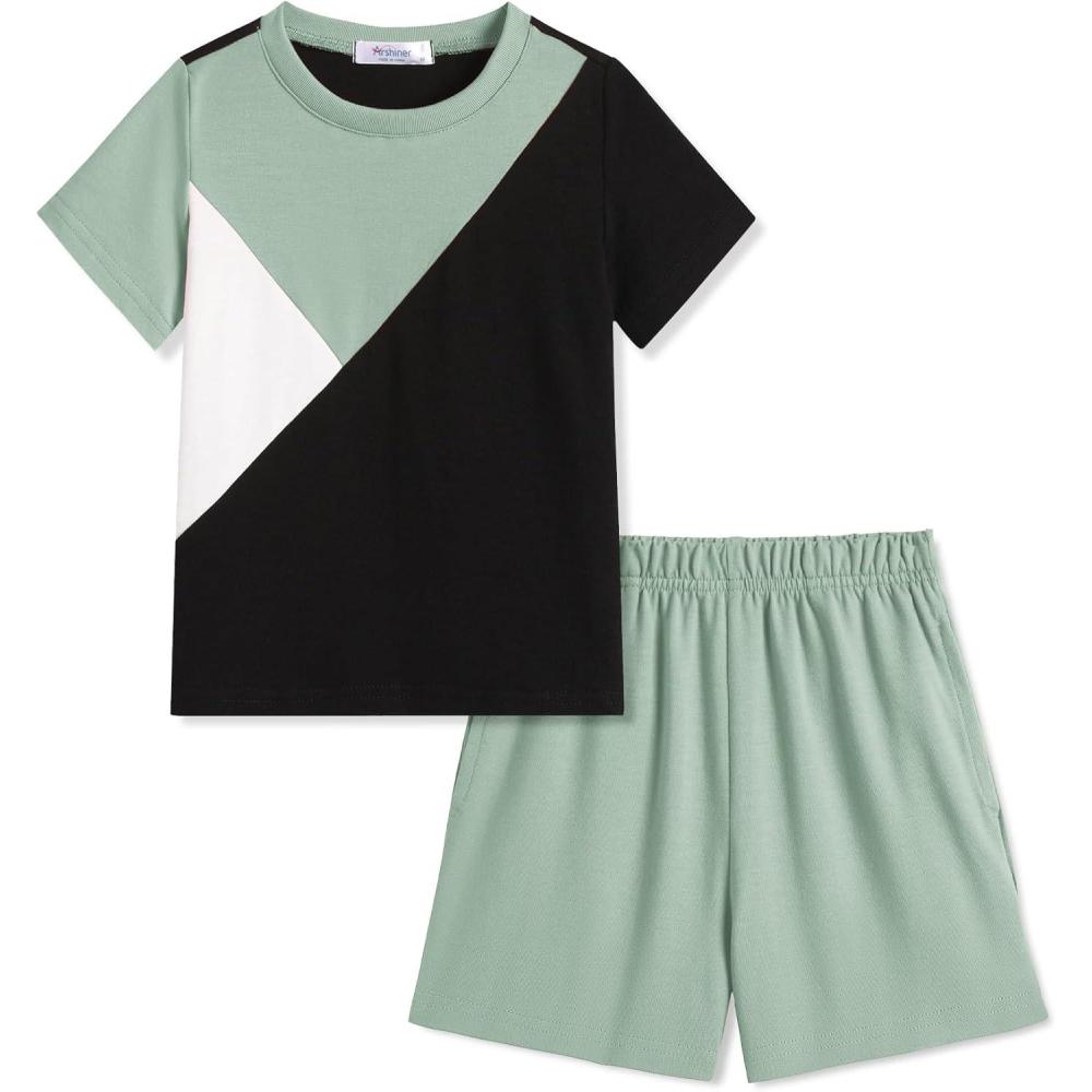 image:imageArshiner Toddler Boy Summer Clothes Outfits Kids Colorblock Short Sleeve Tshirt Shorts Set 27 YearsMint Green
